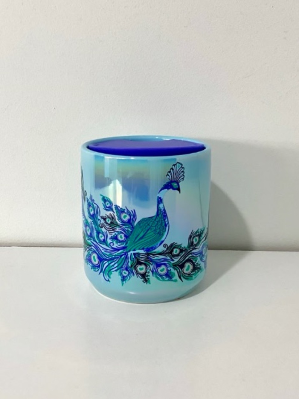 Iridescent Blue Peacock Ceramic Accent Vase